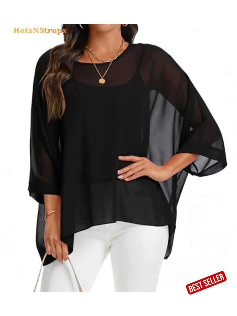 Chiffon Poncho Top Batwing Sleeve Beach Cover Up Summer Blouse